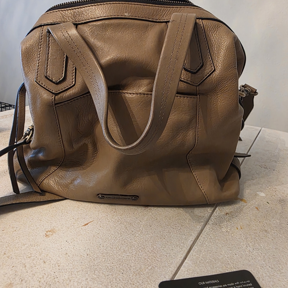 Taupe Leather Satchel with Top Handles